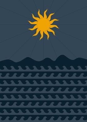 Sun and Waves Minimalist Art