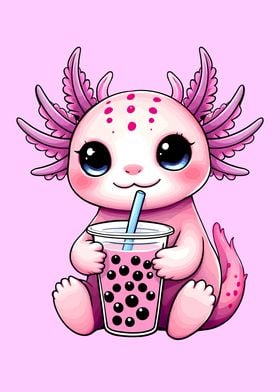 Cute Axolotl with Boba Tea