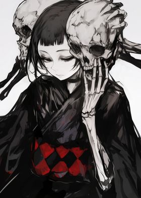 Anime Girl with Skulls