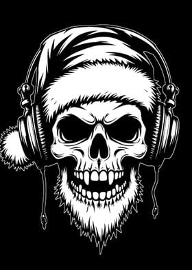 Skull with Santa Hat and Headphones