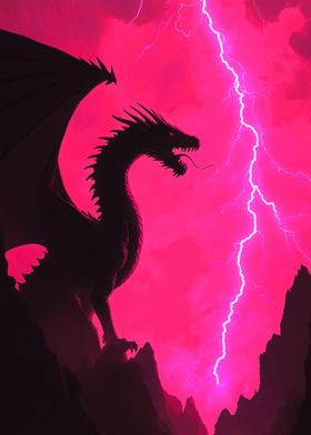 Dragon Silhouette with Lightning