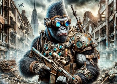 Gorilla Soldier in Post-Apocalyptic City