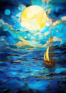 Sailboat Under Full Moon