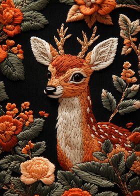 Embroidered Deer with Flowers