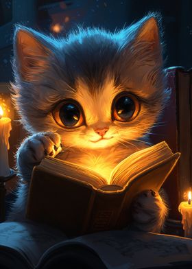 Cat Reading by Candlelight