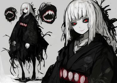 Dark Anime Girl with Red Eyes