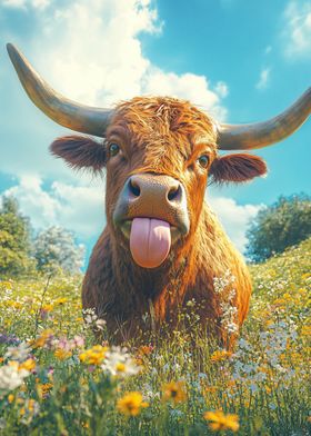 Playful Bull in Meadow