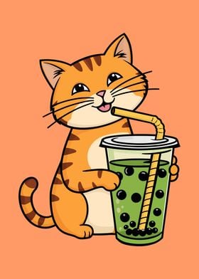 Cat with Boba Tea