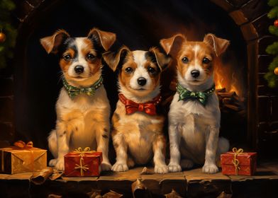 Three Jack Russell Terriers Christmas