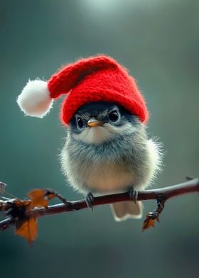 Cute Bird in Santa Hat