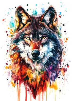 Watercolor Wolf Portrait