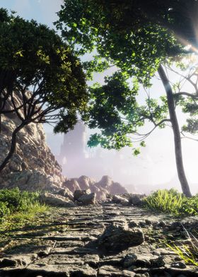 Stone Path Through Forest