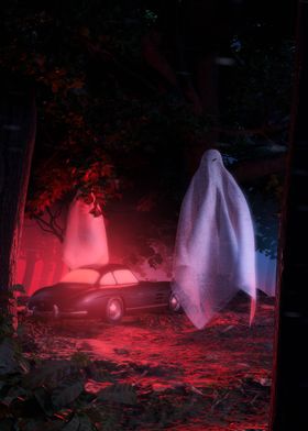 Ghostly Car in Forest