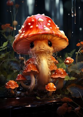 Mushroom Creature in Rain