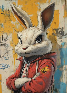 Cool Rabbit in Red Hoodie