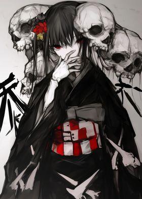 Anime Girl with Skulls