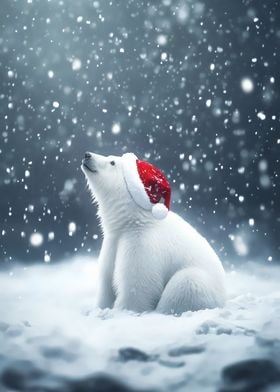 Cute Polar Bear in Santa Hat