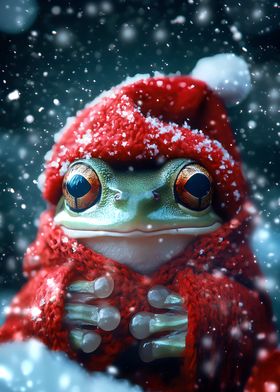 Cute Frog in Red Knitted Sweater