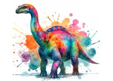 Rainbow Dinosaur Watercolor