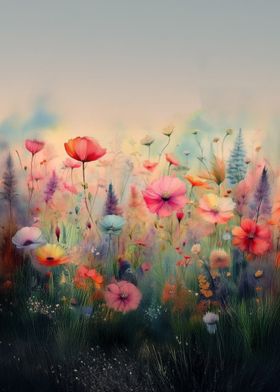 Floral Painting Pastel Wildflower Meadow – Minimalist Floral Art with Soft Dreamy Colors oil painting