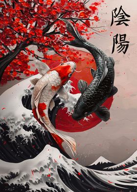 Koi Fish ying and yang oil painting