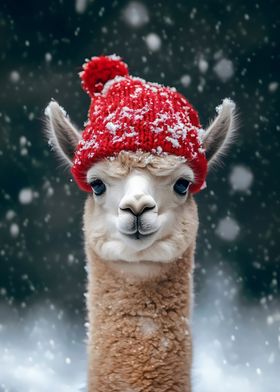 Cute Alpaca In Red Hat