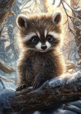 Cute Raccoon in Winter