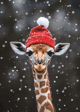 Cute Giraffe in Santa Hat