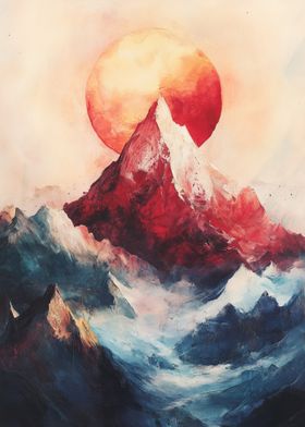 Red Sun Mountain Landscape