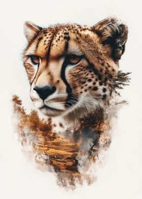 Cheetah Portrait with Landscape