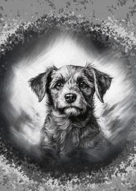 Puppy Portrait Charcoal Dog Portrait – Artistic Black and White Drawing 