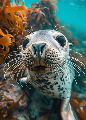 Curious Seal Underwater