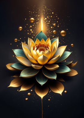 Golden Lotus Bloom with glowing sparkles