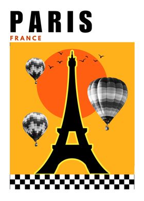 Paris - France Mid Century Modern Collage Travel Poster