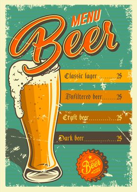 Vintage Beer Menu Poster