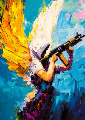 Angel with Gun Oil Painting