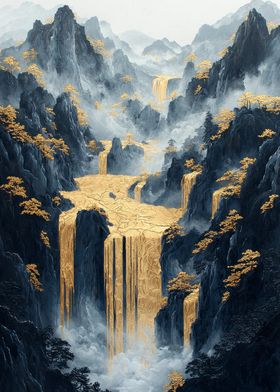 Golden Waterfall Mountains