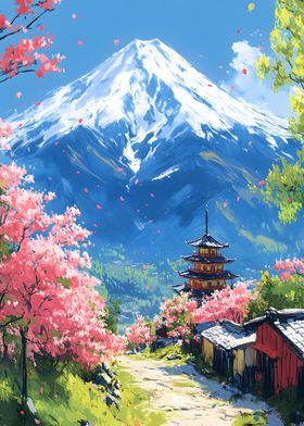 Mount Fuji Spring Landscape Cherryblossom