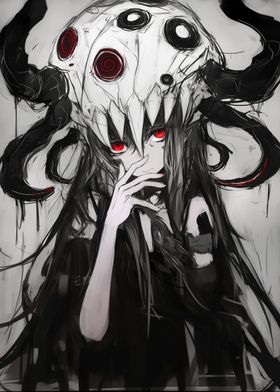 Dark Anime Girl with Skull Mask