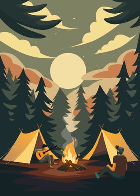 Campfire Night in the Woods