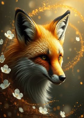 Fox Portrait with Flowers