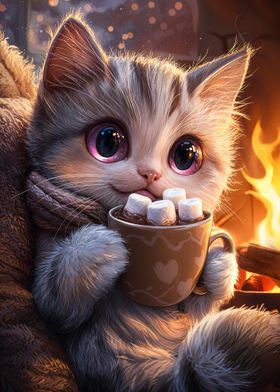 Cute Cat with Hot Chocolate