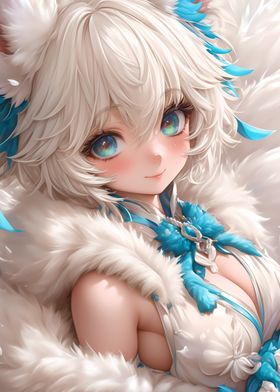 Anime Girl with White Hair and Blue Eyes