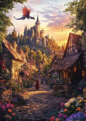 Medieval Village Sunset