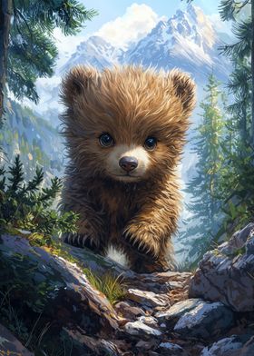 Cute Bear Cub in Mountains