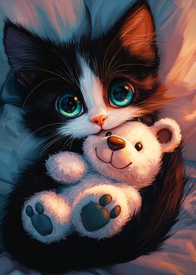 Cute Kitten with Teddy Bear