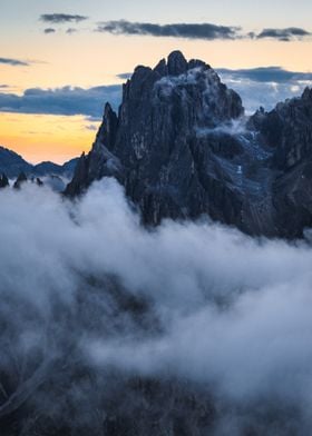 Mountain Peak in Clouds