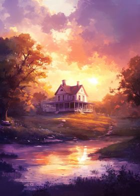 Sunset House by the River