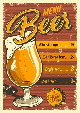 Vintage Beer Menu Poster