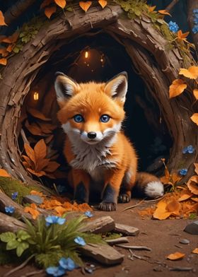 Fox in a Forest Den